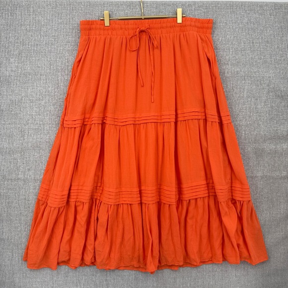 Torrid Maxi Skirt Tiered Ruffle Drawstring Sz 2XL Waist Pockets Orange Ren Fair‎ - Picture 1 of 9